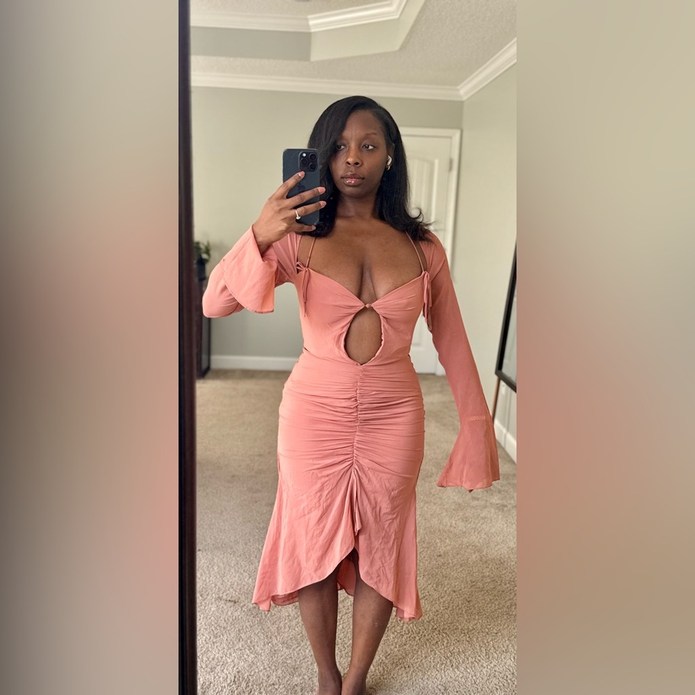 House of CB Ruched Cutout Midi Dress | Dusty Rose | Size M